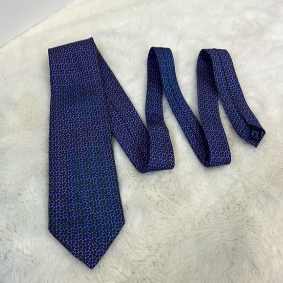 Burberry silk tie blue with pink and gold D ring design - Picture 2 of 9